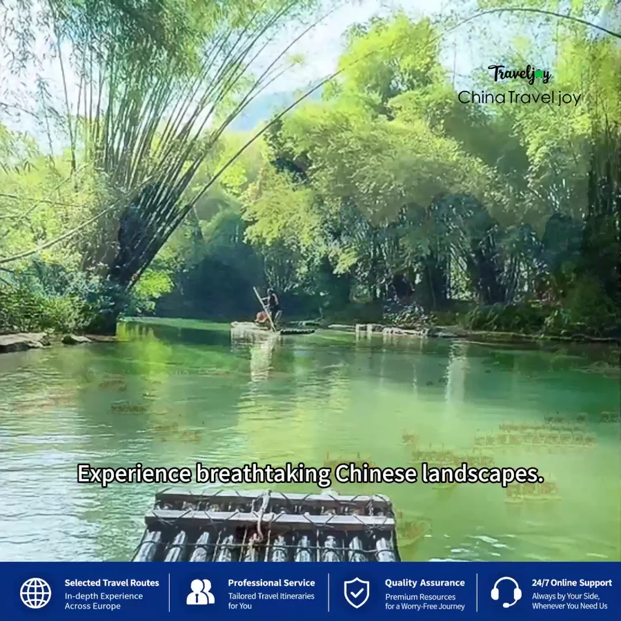 Green river and bamboo landscape in Guilin